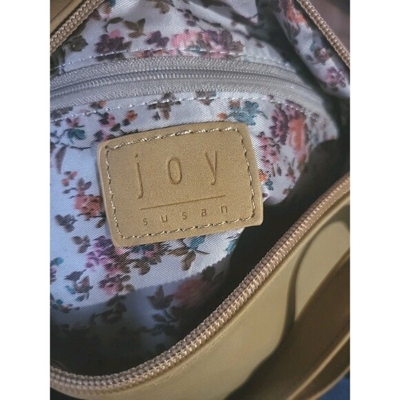Joy Susan Shoulder Bag Purse 12"x9" Tan Soft Faux Suede, FloraL Lining - NWOT - Picture 4 of 10